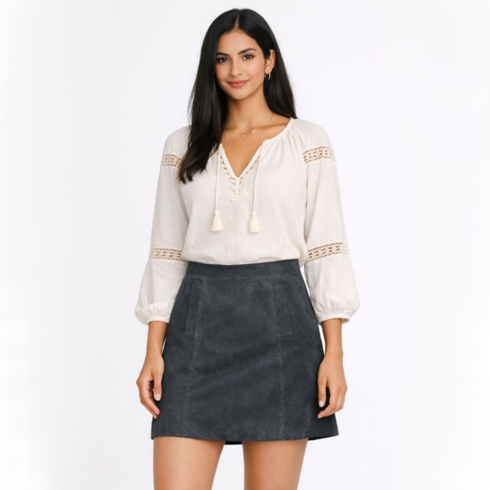 Kut From The Kloth Suede Leather Mini Skirt Womens 10 Gray Lined Pockets
